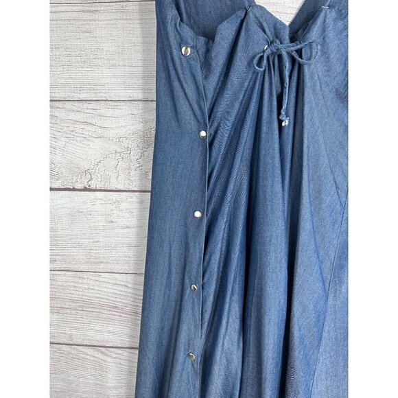 Zara Trafaluc Denim Makers Navy V-neck Raw Hem Maxi Dress Size X-Small - Picture 9 of 10